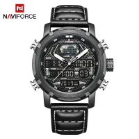 NAVIFORCE NF9160 Mens Watches Top Brand Luxury Sport Watch Men Leather Strap 30M Waterproof Miliary Dual Display Wrist Watch Clock